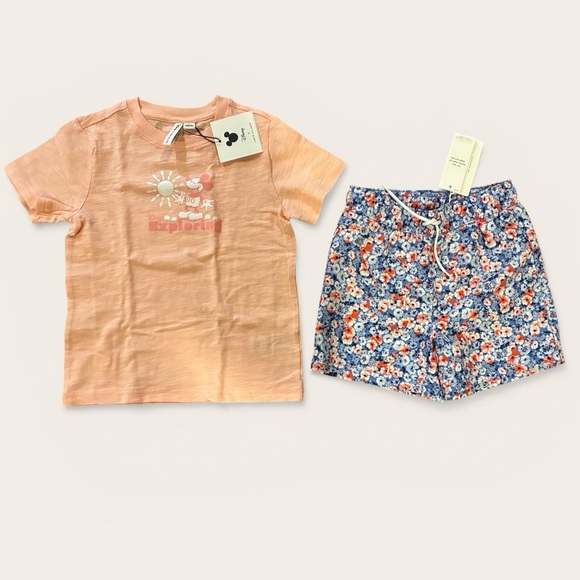 Janie and Jack Other - NWT- Janie and Jack Mickey T-Shirt and Floral Shorts Set